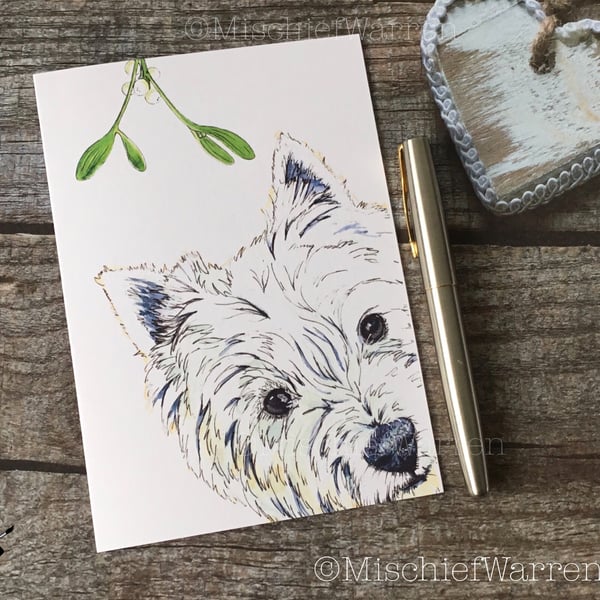 Westie Christmas Card. West Highland White Terrier dog Christmas card.