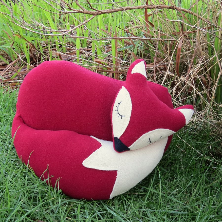 Red Fox.  A snoozy fox cushion.  14.7inches in length.  (37cm)