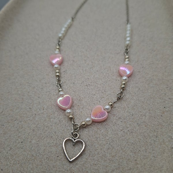 Sweetheart Pearl & Pink Charm Necklace