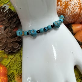 Halloween turquoise skull elasticated bracelet