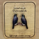Starling wooden  dangling earrings with through the ear hooks        
