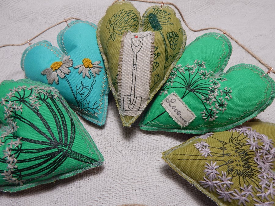 Gardening, flowers and Hearts - 75 cm - Bunting, wall hanging