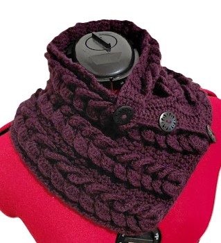 Crochet Neck Warmer. Scarf with Buttons. Luxurious Braided Winter Snood
