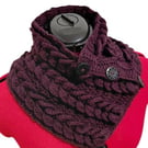 Crochet Neck Warmer. Scarf with Buttons. Luxurious Braided Winter Snood