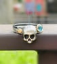 Recycled Sterling Silver and Gold Half Skull Gemstone Stacking Rings
