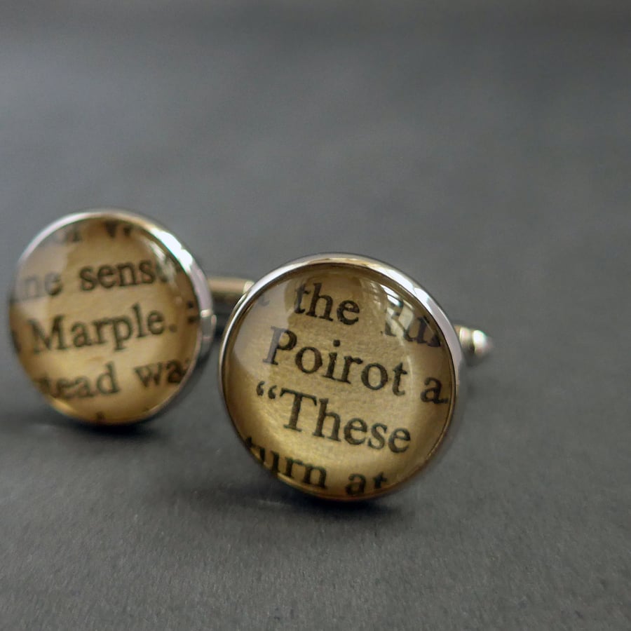 Book Cufflinks, Poirot & Marple, Agatha Christie Fan Gift