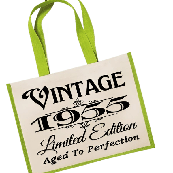 Personalised Year Birthday Large Jute Bag Vintage (enter year) aged to perfectio