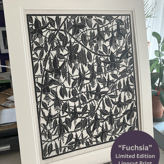 Lino Print - "Fuchsia" - Limited Edition Print - Garden Flowers