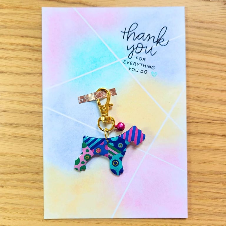 Dog keyring keychain geometric pattern Schnauzers blessing card