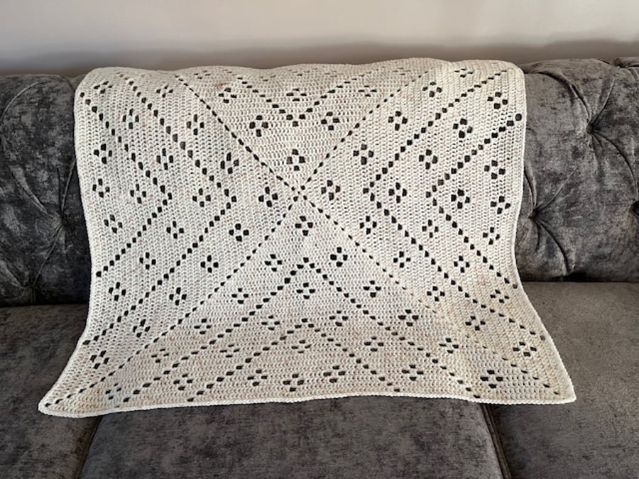 Cream Baby Blanket with a soft pink fleck, Hand Crocheted, Baby Girl Gift