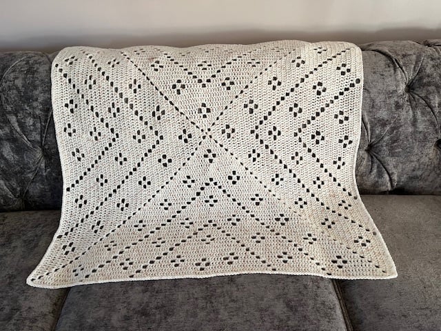 Cream Baby Blanket with a soft pink fleck, Hand Crocheted, Baby Girl Gift