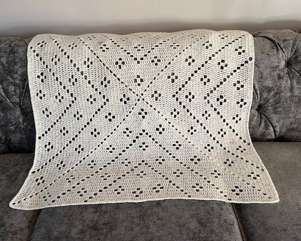 Cream Baby Blanket with a soft pink fleck, Hand Crocheted, Baby Girl Gift