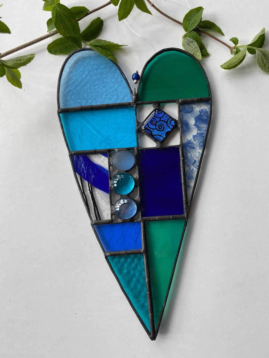 Blue Stained Glass Patchwork Heart