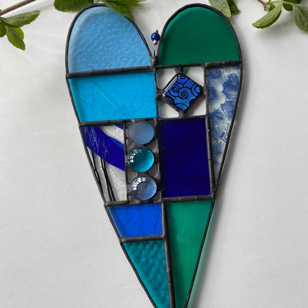 Blue Stained Glass Patchwork Heart