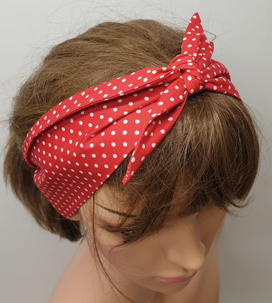 Red polka dots handmade retro cotton headband.