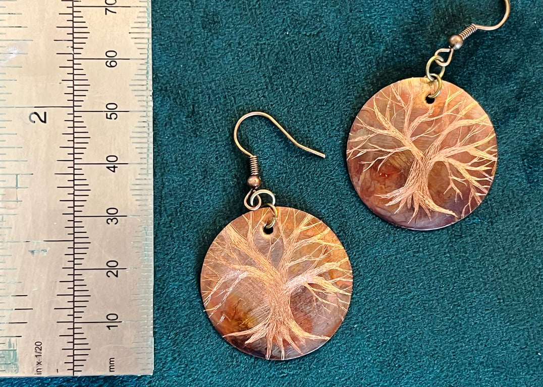 Hand-engraved burnished copper earrings