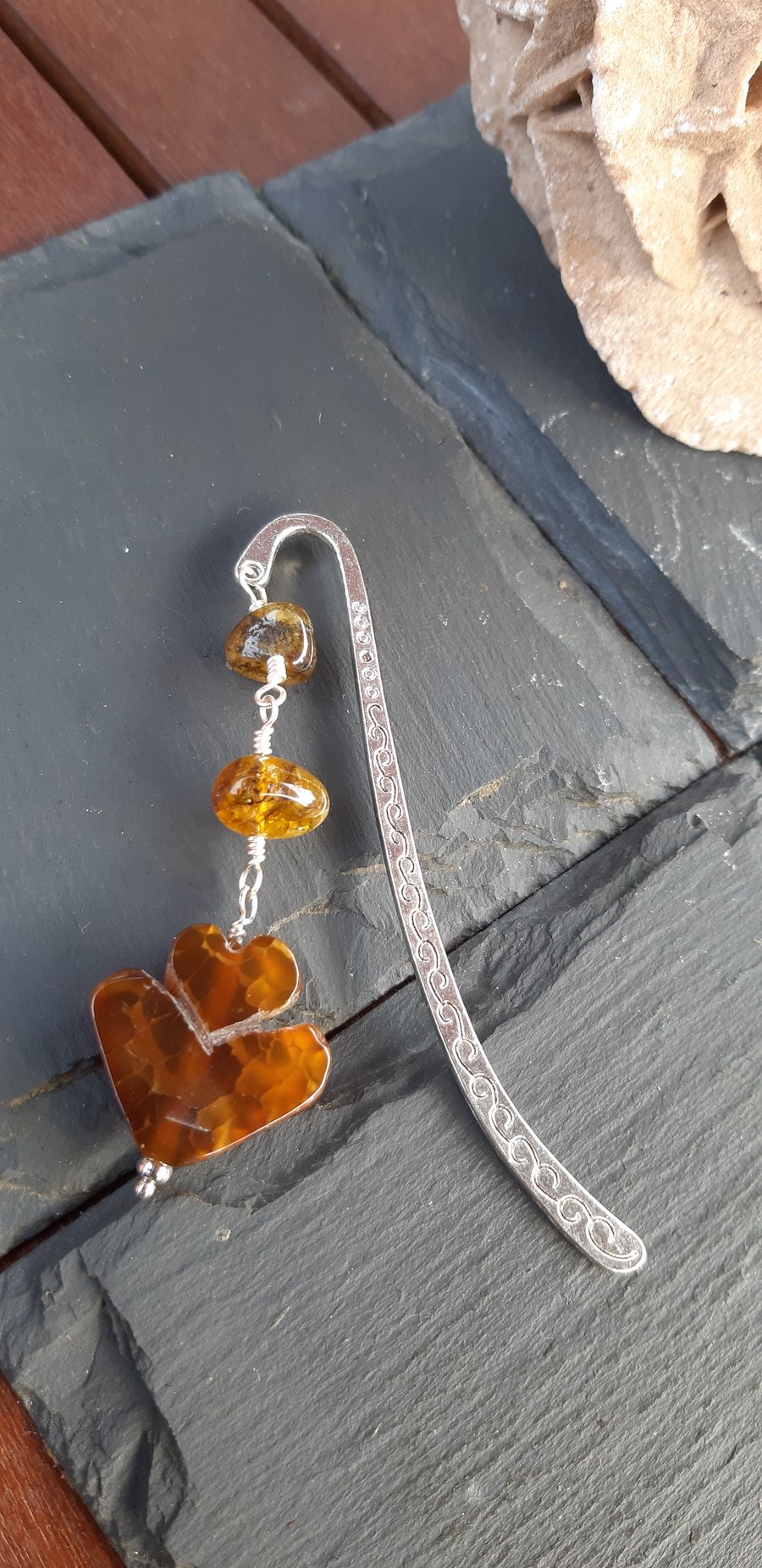 Brown Agate Heart Bookmark