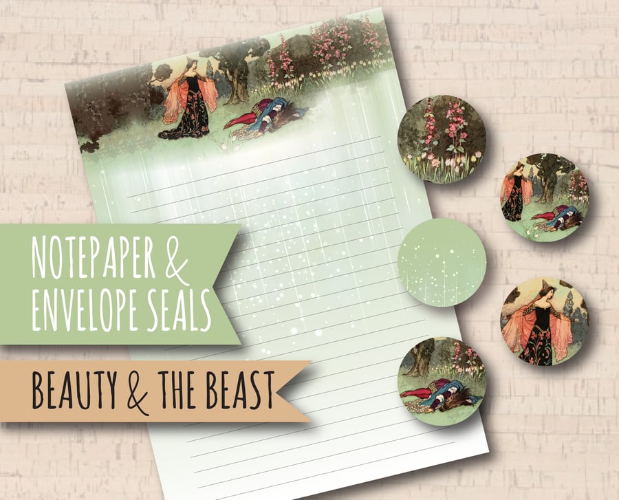 Letter Writing Paper Beauty and the Beast, complete with envelope seals