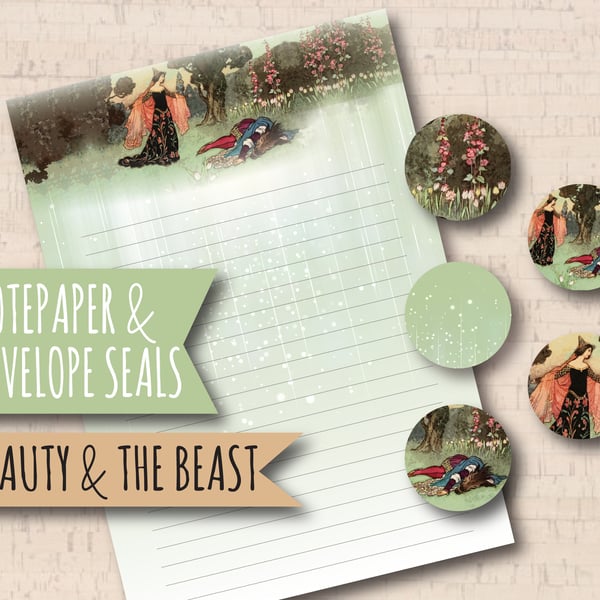 Letter Writing Paper Beauty and the Beast, complete with envelope seals