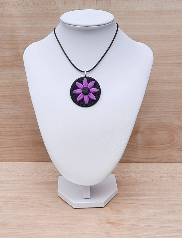 Polymer clay pendant necklace handmade jewellery 40 mm flat