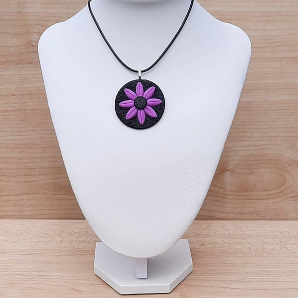 Polymer clay pendant necklace handmade jewellery 40 mm flat