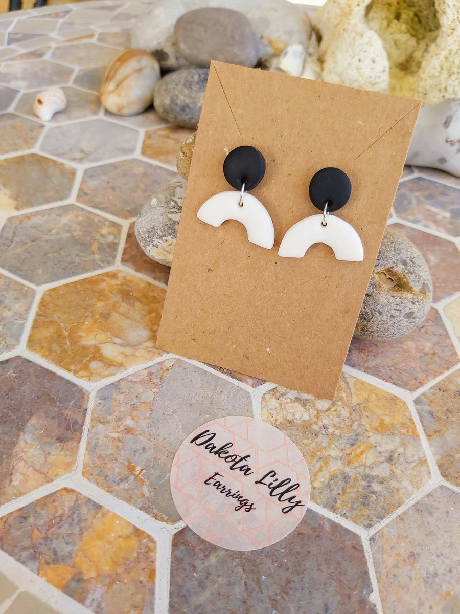 Black and white polymer clay drop earrings