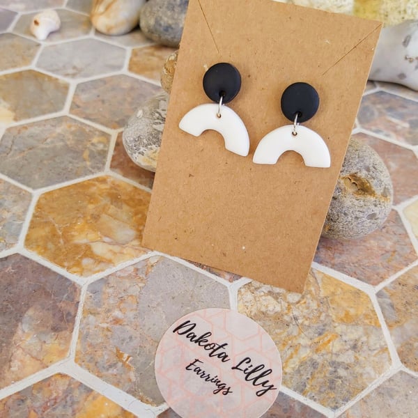 Black and white polymer clay drop earrings