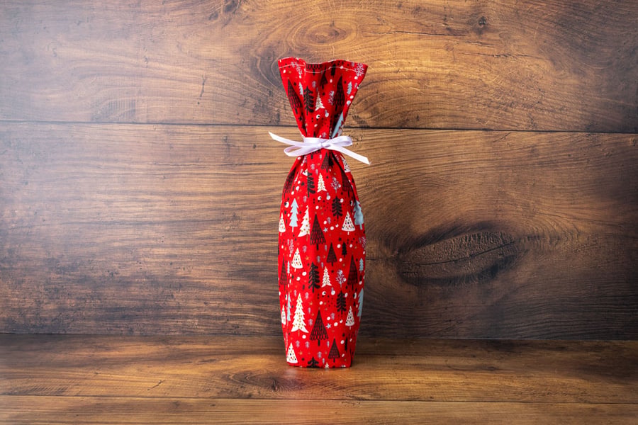 Handmade Christmas Bottle Gift Bag, Bottle Bag-Christmas Santas-CHBB15