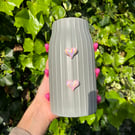 Grey Ceramic Vase with 3D Pink Hearts 
