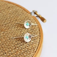 Silver button drop earrings, stitched buttons, silver earrings 