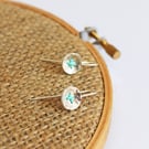 Silver button drop earrings, stitched buttons, silver earrings 