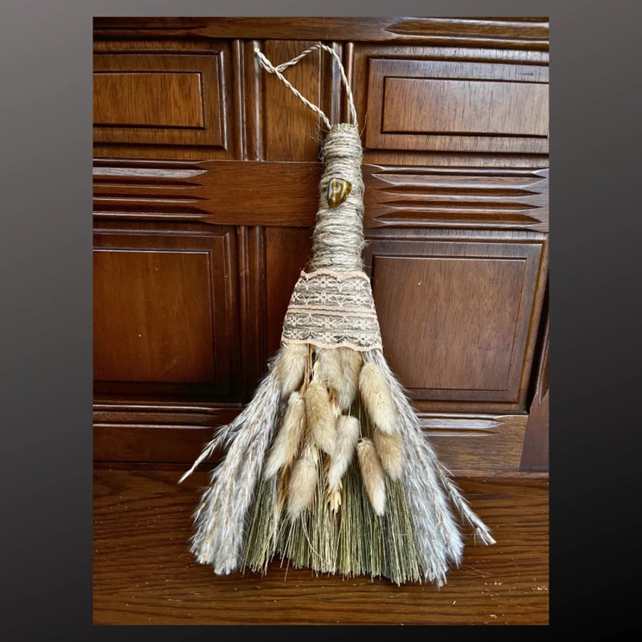 Tiger Eye Altar Besom Broom Broomstick Wiccan Pagan Decor Witch Witchy Cleansing