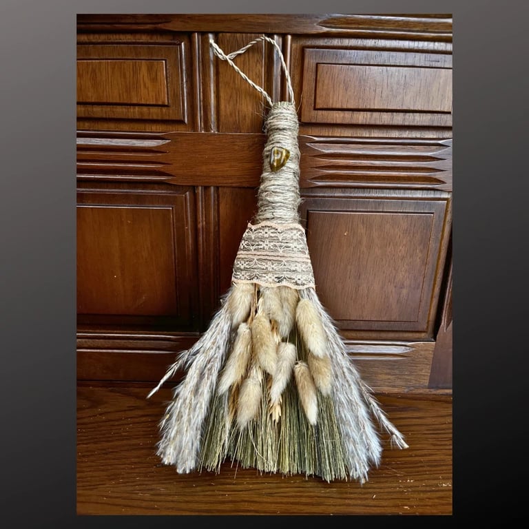 Tiger Eye Altar Besom Broom Broomstick Wiccan Pagan Decor Witch Witchy Cleansing