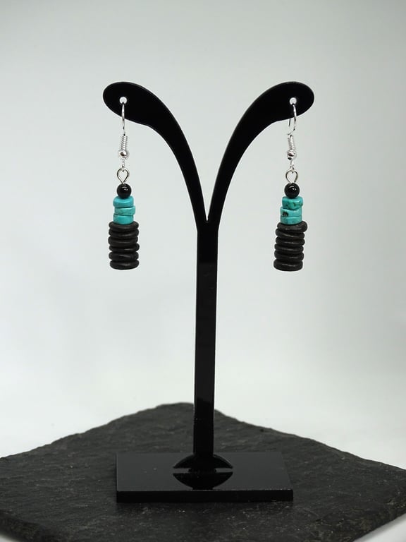 Turquoise & Black Disc Earrings