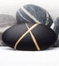 Black Pebble brooch with gold lines, nature inspired, designer jewellery 