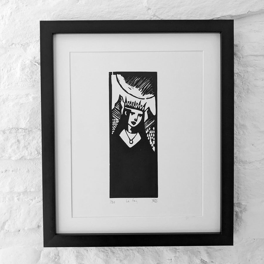 Le Fay - Welsh Folklore Artwork - Handmade Lino Print - Limited Edition 