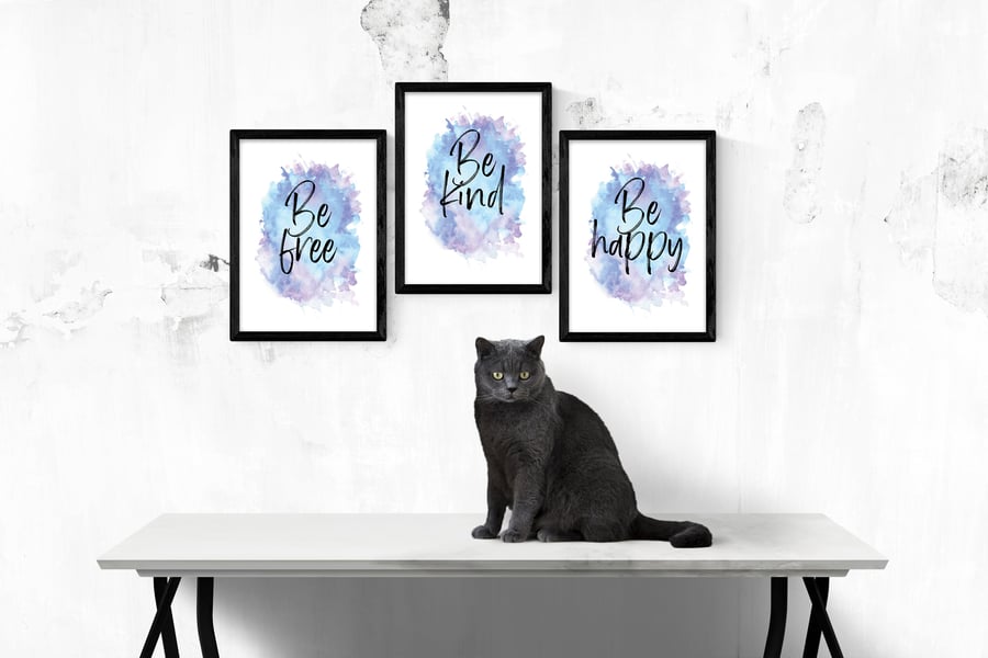 Be free, be kind, be happy watercolour typography print
