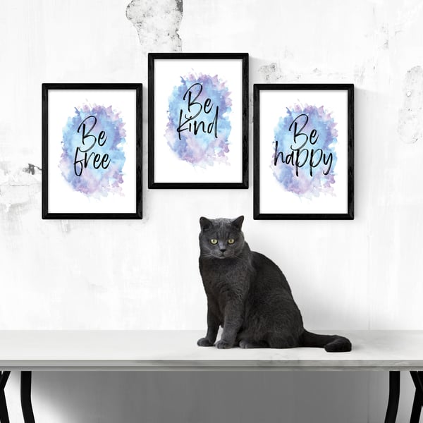 Be free, be kind, be happy watercolour typography print