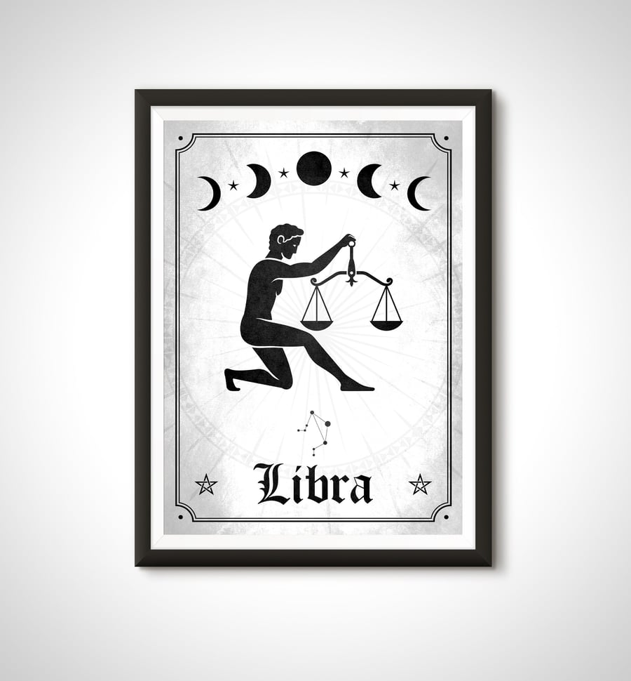 Libra Astrology Horoscope Gothic Star Sign Birth Sign Poster Print - Alternative