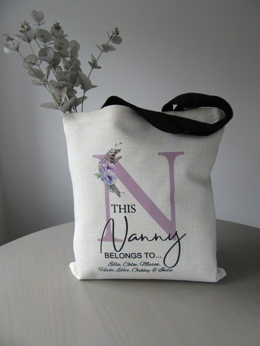 Personalised Nanny Linen Tote Bag, Shopping Bag, Premium High Quality Thick