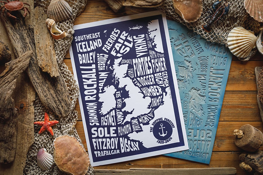 The Shipping Forecast - original linocut print- A3