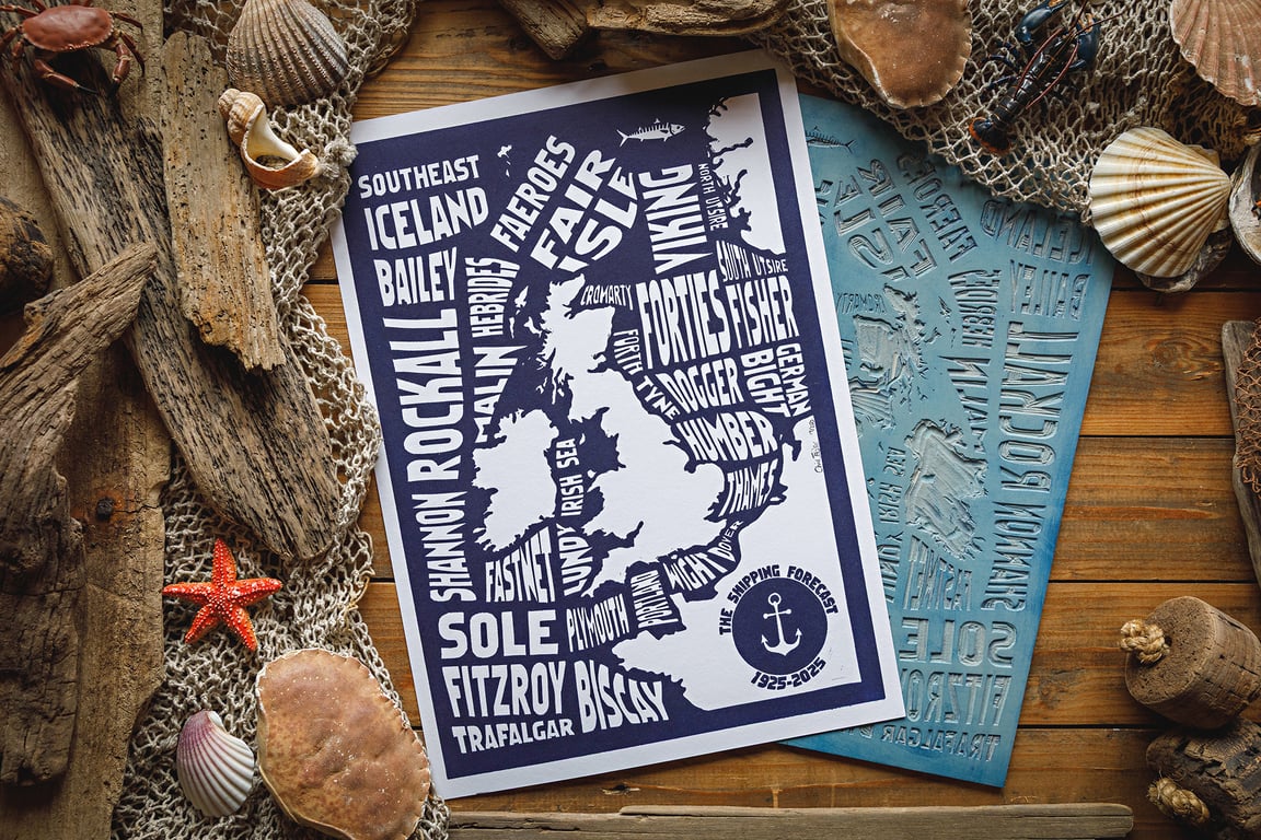 The Shipping Forecast - original linocut print- A3