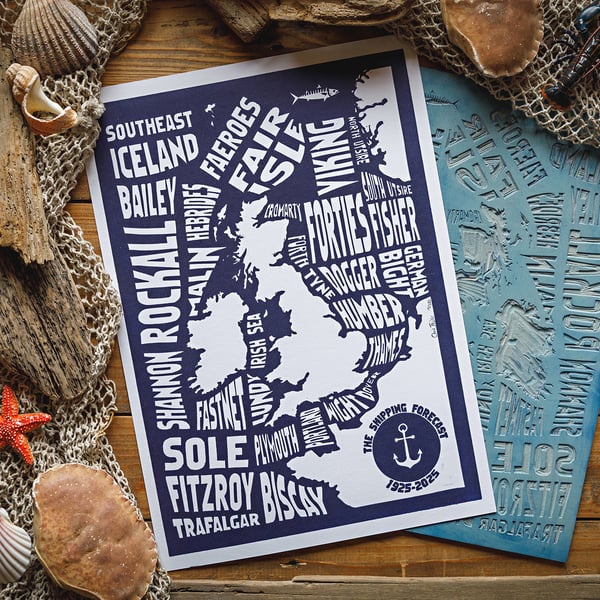 The Shipping Forecast - original linocut print- A3