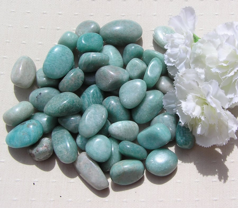 10 Pale Green Amazonite Crystal Polished Tumblestones, Craft, Mosaic, Grid