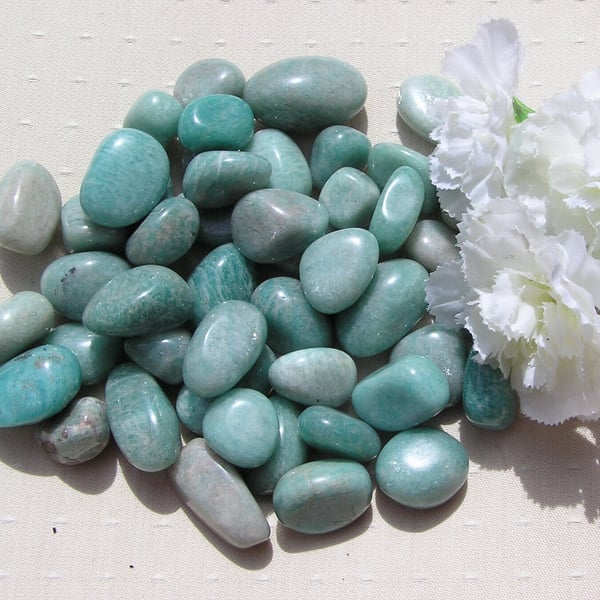 10 Pale Green Amazonite Crystal Polished Tumblestones, Craft, Mosaic, Grid