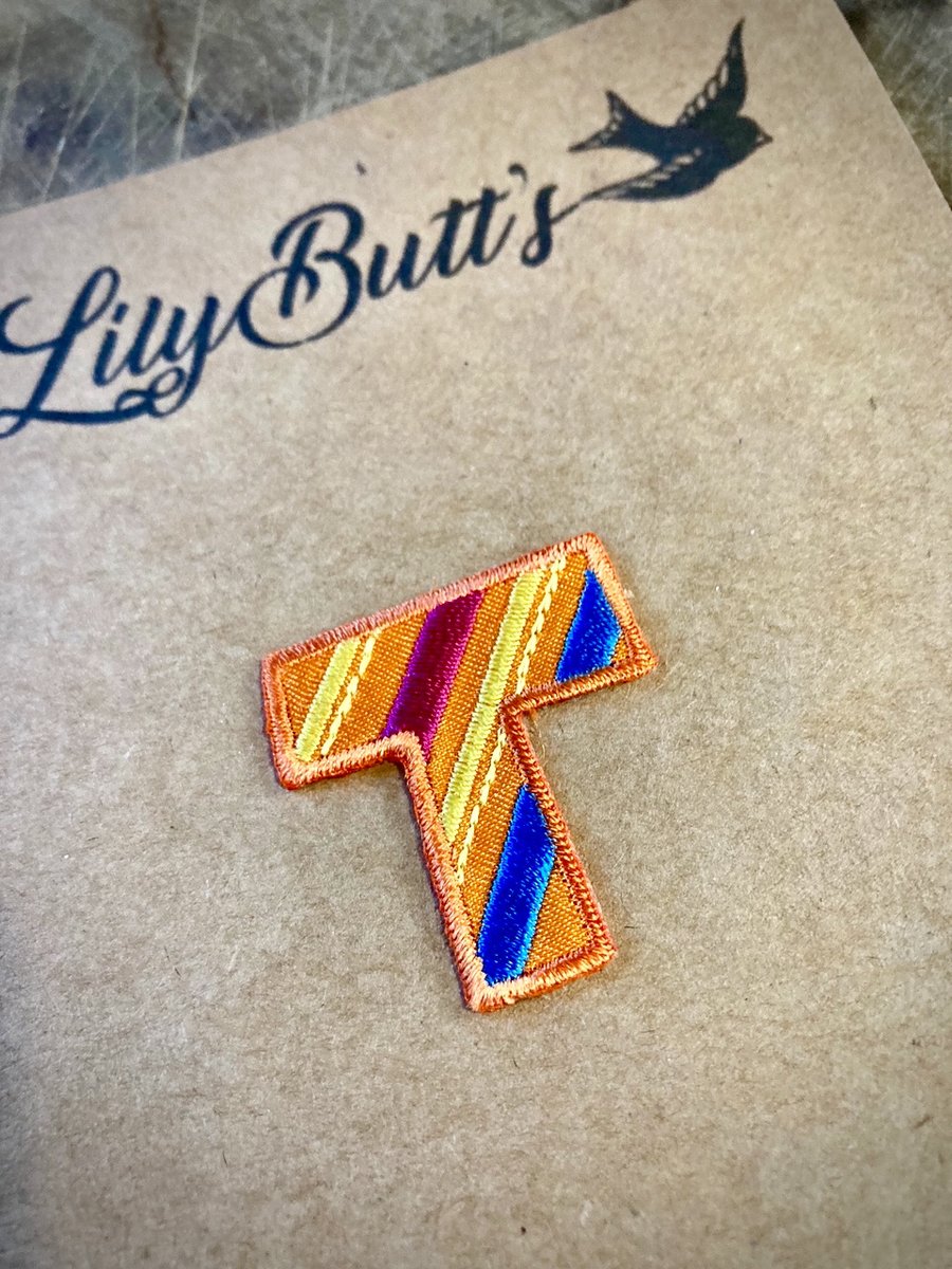 Embroidered Iron on Patch  Letter T - 31mm x 34mm