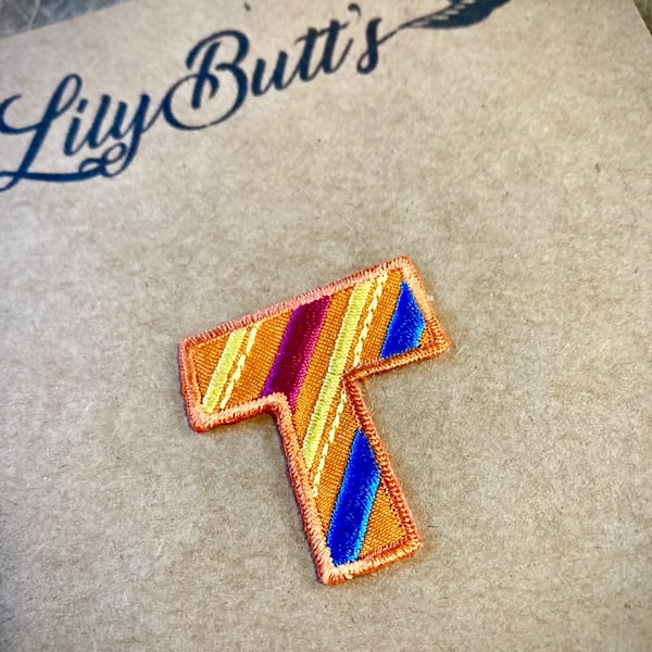 Embroidered Iron on Patch  Letter T - 31mm x 34mm