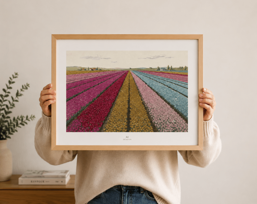 Wall Art Print – A4 Unframed –  Illustration of Flower Fields