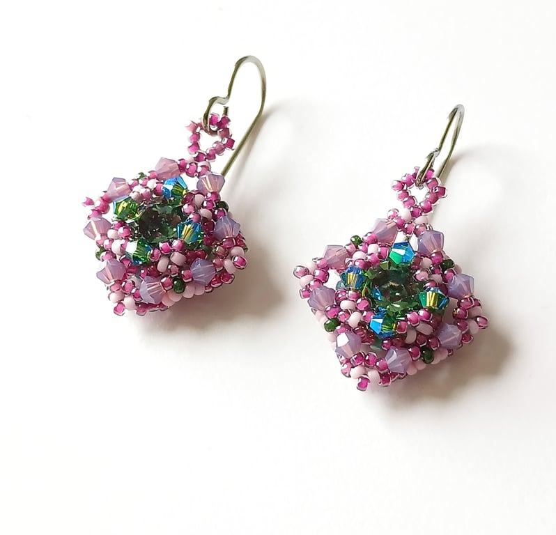 Purple, Lilac and Green Crystal Earrings