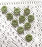 Vintage small green shamrock clover buttons with shank, 10mm buttons, Set of 10
